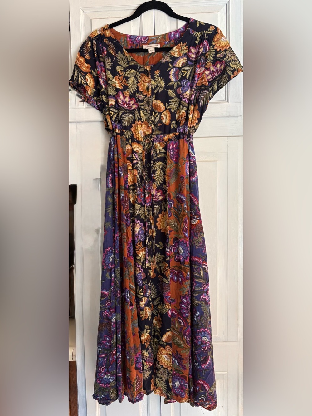 Floral V-Neck Maxi Dress in Black, Purple & Rust